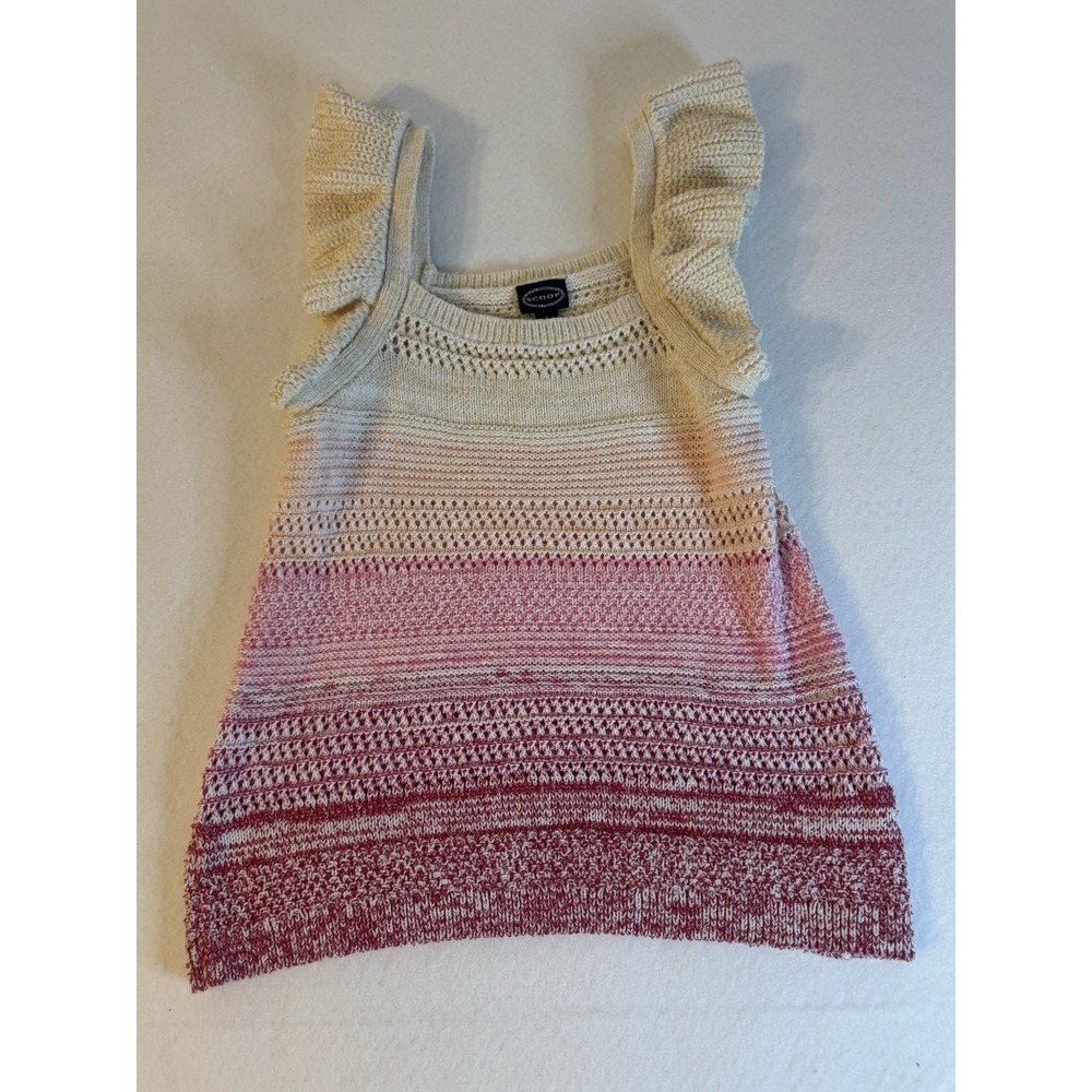 Scoop Womens Pink Ombre Ruffle Knit Tank Top Sleeveless Pointelle Small 4-6